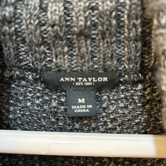 Ann Taylor Heathered Black Funnel Neck Wool Blend Cardigan Sweater Jacket Size M - Picture 3 of 8